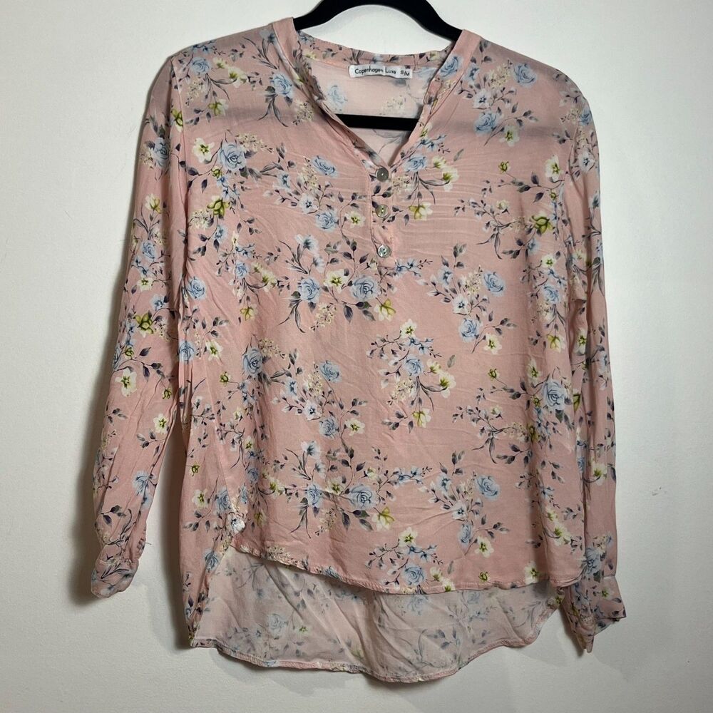 Copenhagen Luxe Pink Floral Blouse S/M Lightweight Top All Viscose Made in Italy